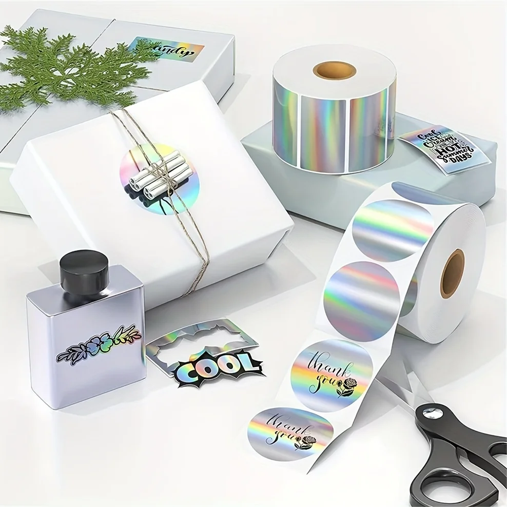 1 Roll of Holographic Label Paper Compatible with Phomemo M110, M220, M200 Printer, Self-Adhesive Round/Square Thermal Paper