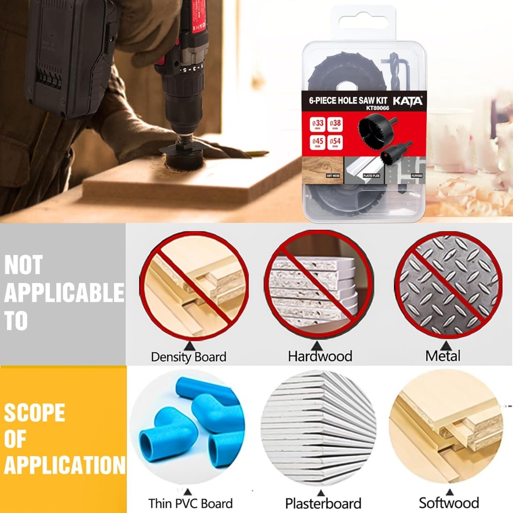 11 Set Gat 19/22/29/32/38/44/51/64 MM Zaagboor Set met Zeshoekige Sleutels Boor Set voor Zachte Houtbewerking boor