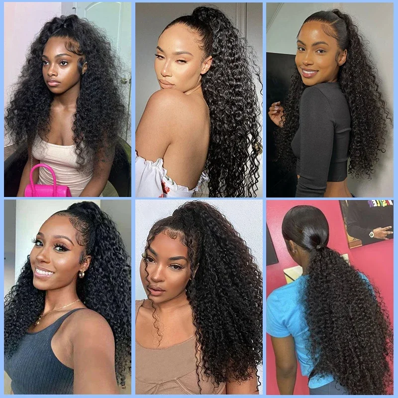 Cola de Caballo de pelo rizado largo y esponjoso para mujer, extensiones de cabello de cola de caballo rizada sintética, postizos Afro rizados de 20 pulgadas, cola falsa