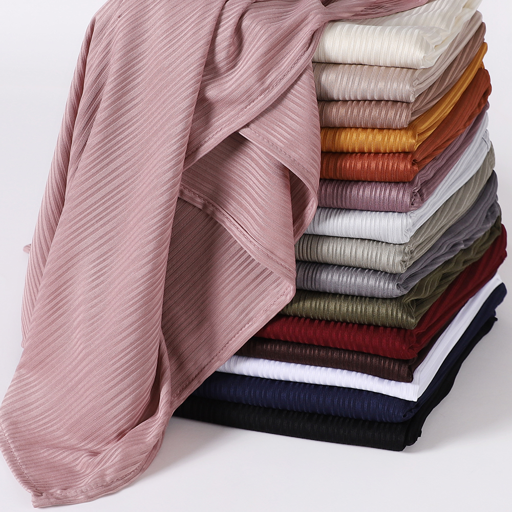 Camisa com nervuras hijab muçulmano lenço liso crepe hijab cachecol macio xales islâmicos envolve bandana voile femme musulman