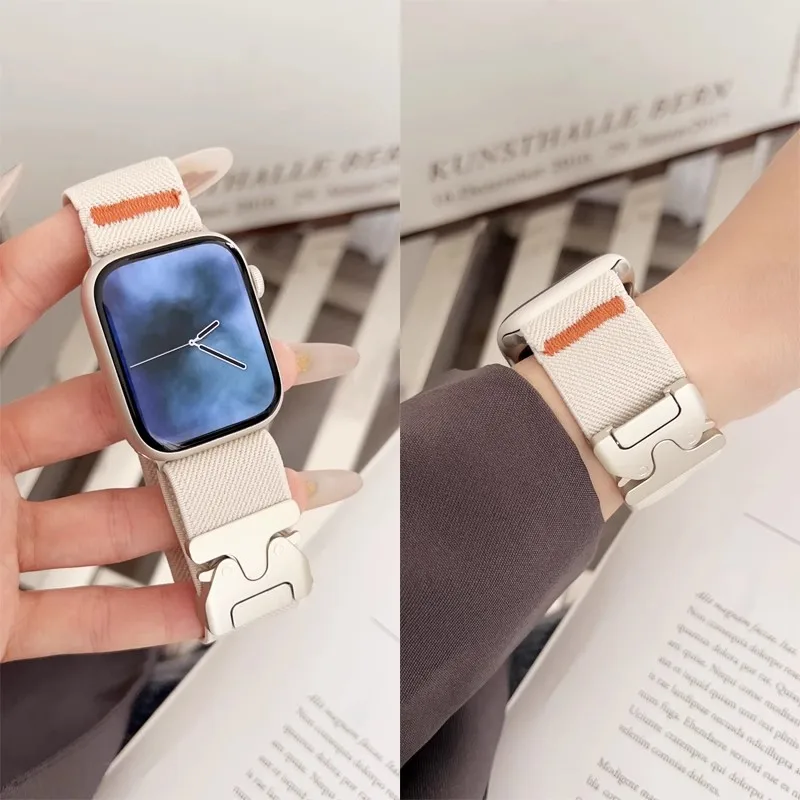 ไนลอนยืดหยุ่นสําหรับ Apple Watch band Ultra 2 49 มม.46-42-45 มม.41-44 มม.ร่มชูชีพหัวเข็มขัดสร้อยข้อมือ IWatch Series 10 9 8 7 6 SE