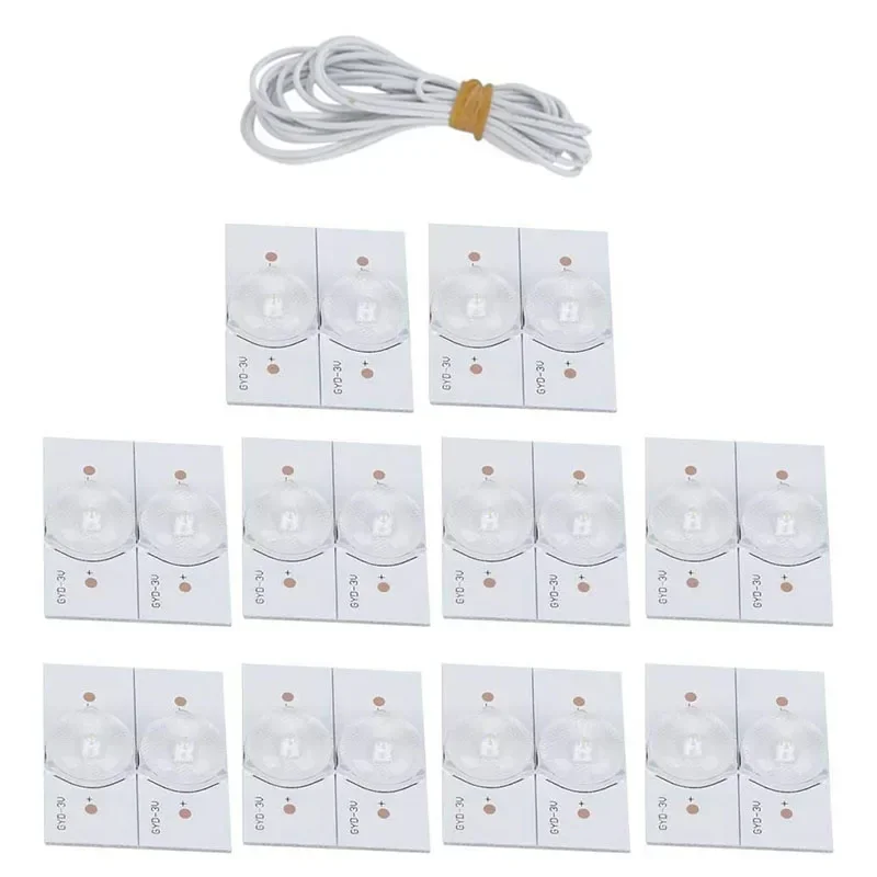 20 piezas SMD LED lente tablero lámpara cuentas con lente de fibra de vidrio 3V Cable para reparación de TV LED