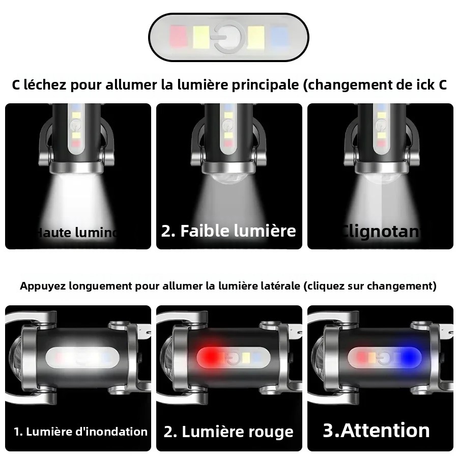 Mini lampe de poche porte-clés Portable multifonction COB, lampe de travail, 6 Modes, lumière d'urgence Rechargeable pour la marche, la recherche et la randonnée