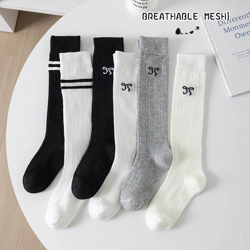 Calcetines largos de verano para niña, calcetines hasta la rodilla estilo Preppy, calcetines de malla sólidos de verano para niña, calcetines hasta el muslo con medias de algodón