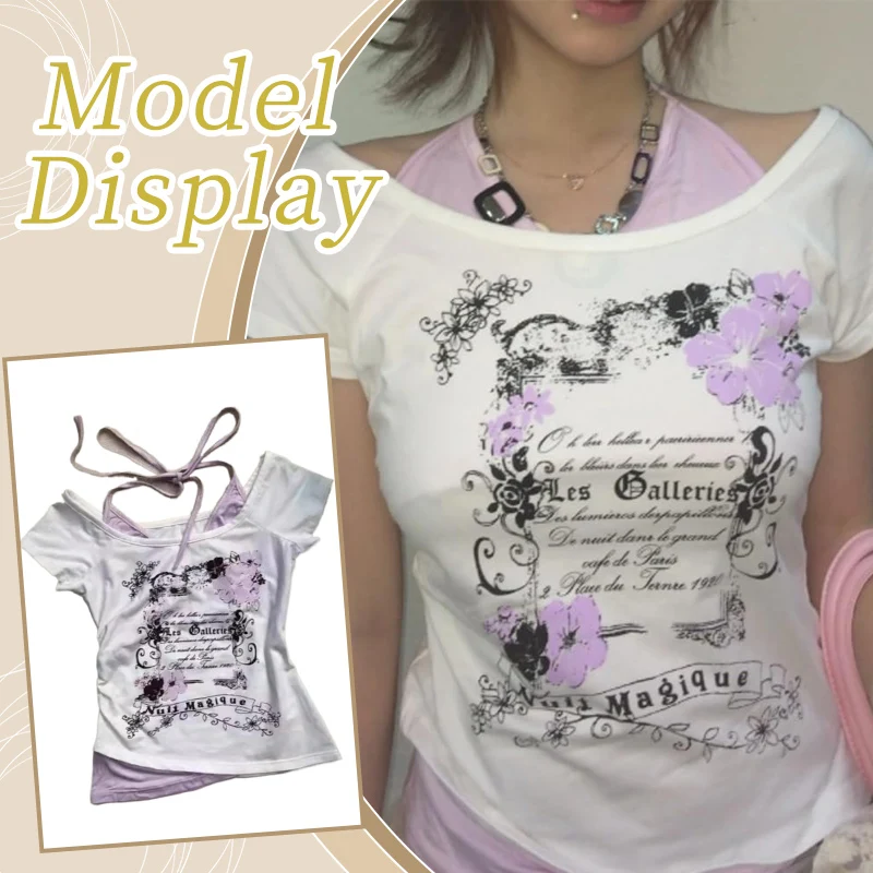 サブカルチャー女性服 Y2K パンク Tシャツアメリカンヴィンテージ甘いセクシーなショート女性服グリーン夏カジュアル人気トップス