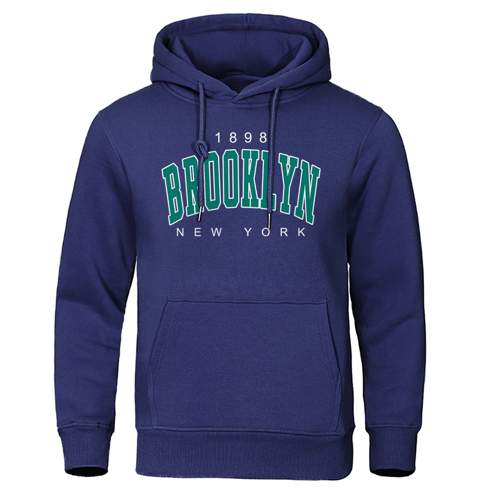 1898 Sudadera con capucha estampada de Brooklyn New York para hombre, ropa creativa con cuello redondo, sudadera de gran tamaño a la moda, Sudadera con capucha de cuello redondo a la moda para hombre