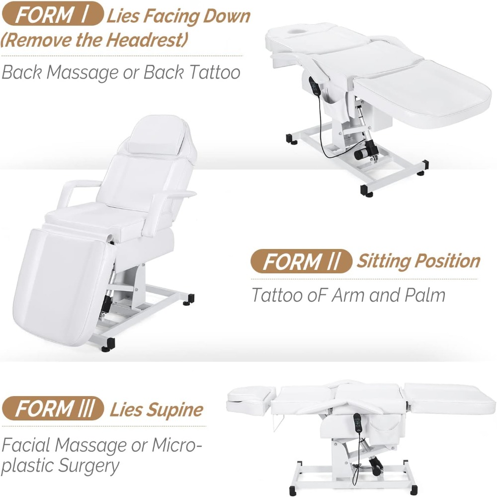 Fully Electric Salon Facial Bed Chair, Multi-Purpose Massage Tattoo Lash Waxing Table, Height Backrest Footrest, Bed Chair