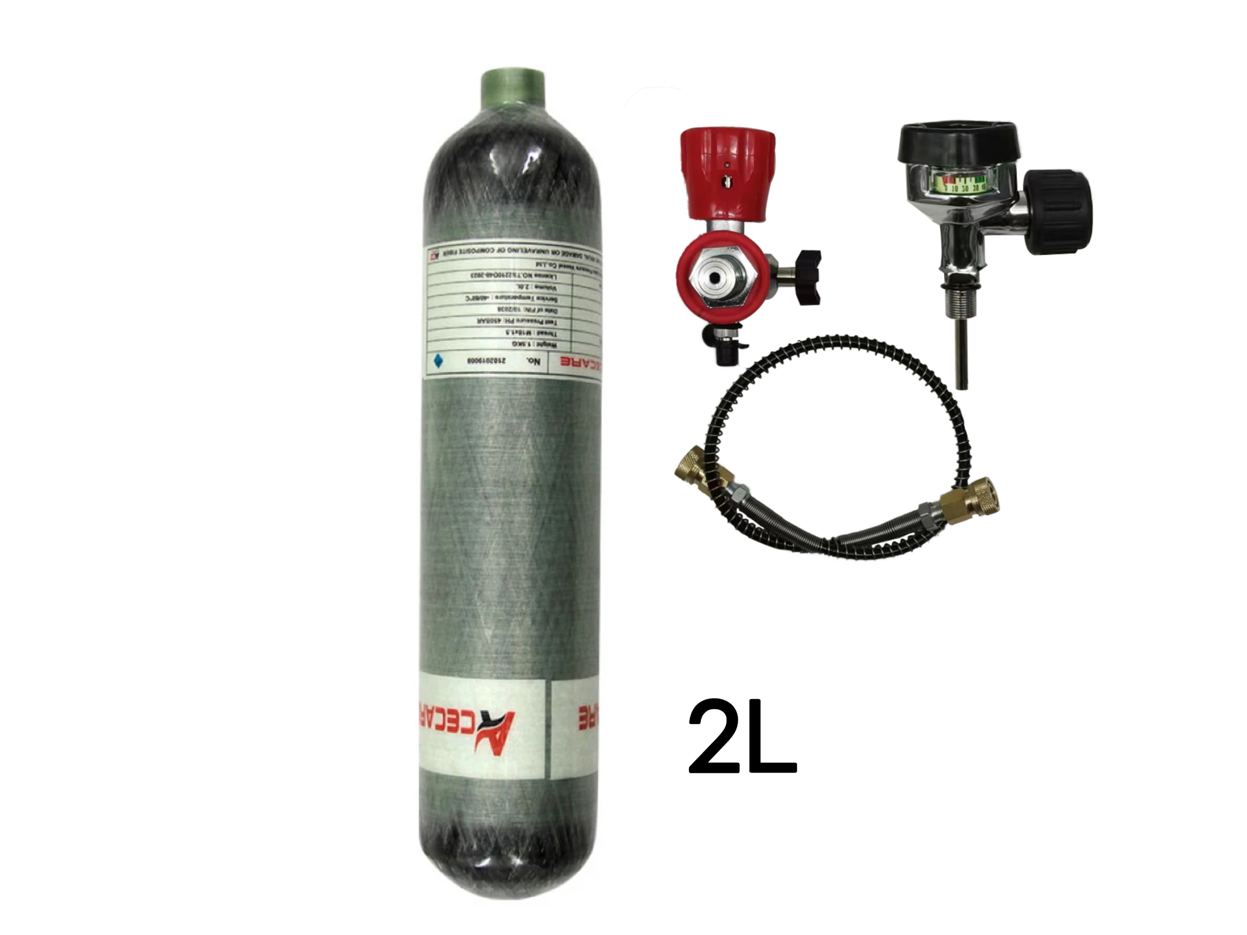 ACECARE 4500Psi 300Bar 2L Kohlefaser-Zylinder Hochdruckbehälter mit Ladestation HPA Tauchfüllstation Scuba M18*1,5