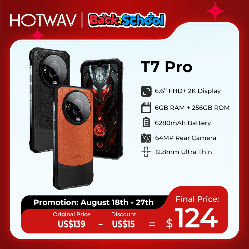 [World Premeire] Smartphone resistente HOTWAV T7 Pro 6,6 ''FHD + 2K 6280mAh 12(6+6)GB 256GB Teléfono móvil 64MP Android 13
