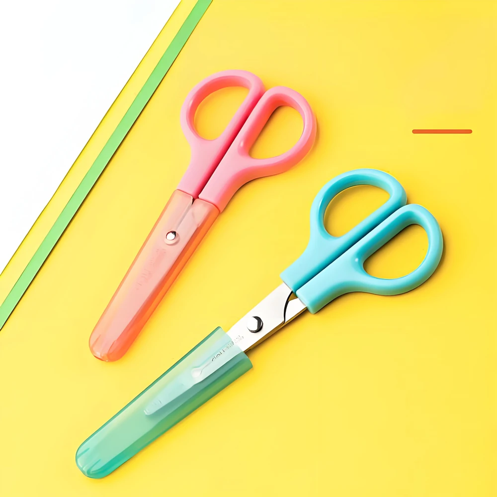 DELI Safty Scissors for Kids Student DIY Paper Scissors 122mm With Sleeve Cutting Tool Stationery