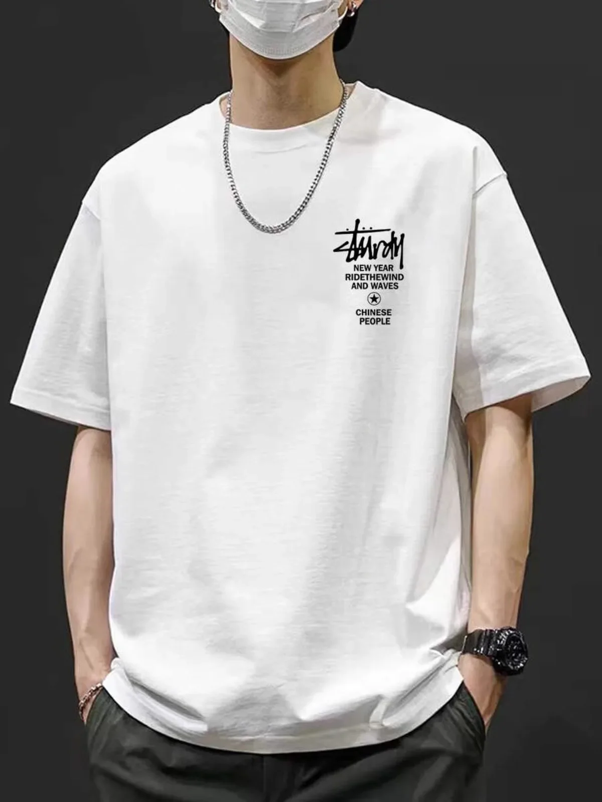 Extra Large Size Men's T-Shirt Pure Cotton Short Sleeve Printed Casual round Neck Summer Breathable Loose Fit Fashion Brand