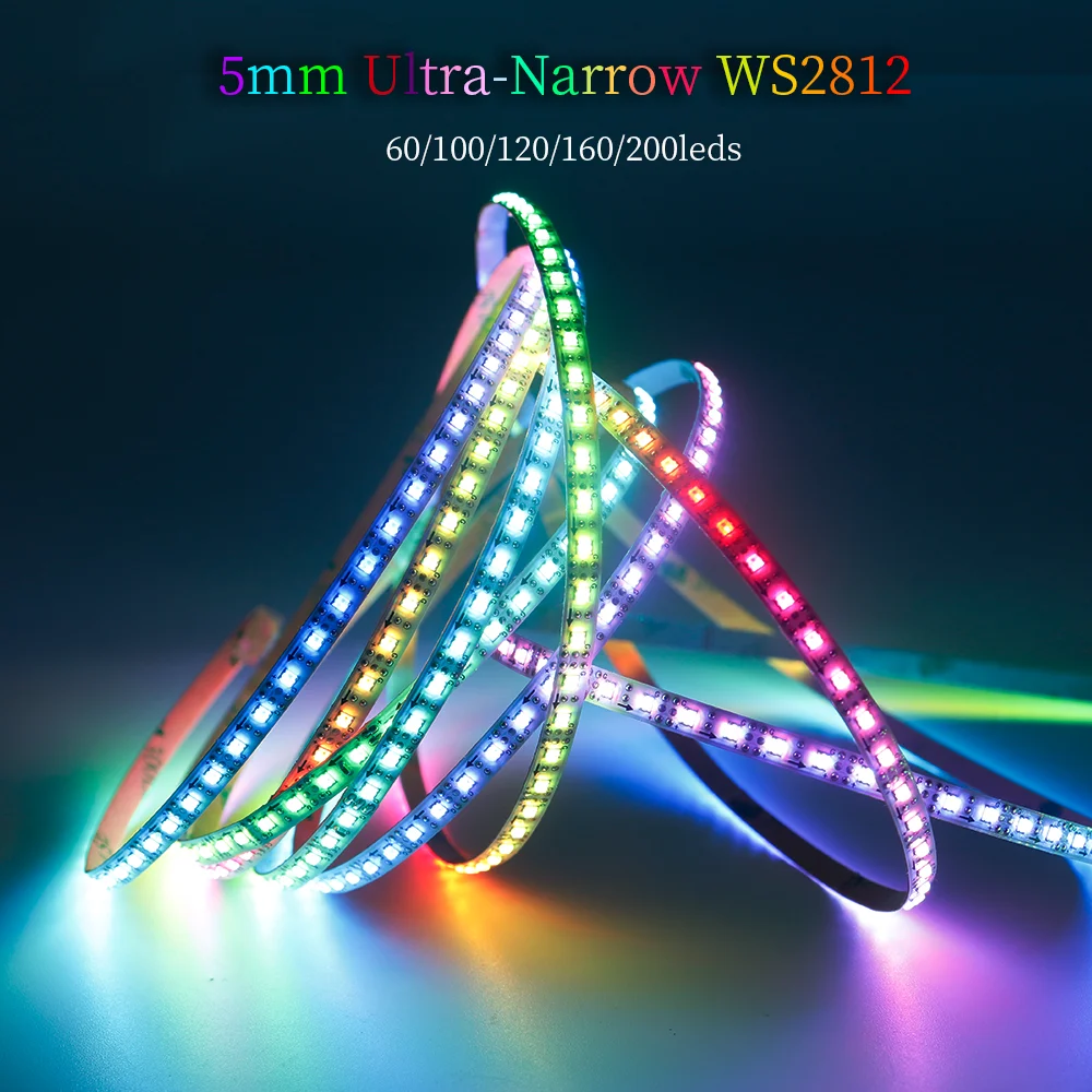 5mm WS2812 2020SMD RGBIC 60/100/120/160/200Leds/m tiras LED a todo Color WS2812B lámpara de luces Led direccionable individualmente DC5V