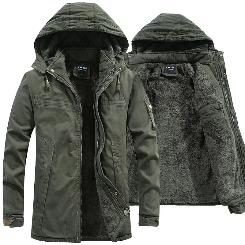 Parkas Jas Militaire Winddichte Jassen Met Capuchon Man Gewassen Katoen Dik Fleece Casual Nieuwe Winter Warm Varsity Jack Heren