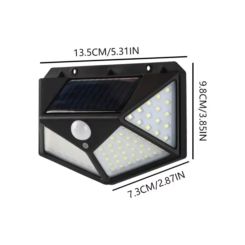 100 LED luz de parede decorativa externa movida a energia solar com sensor de movimento e ip65 à prova d'água para trilhos de jardim e gazebos