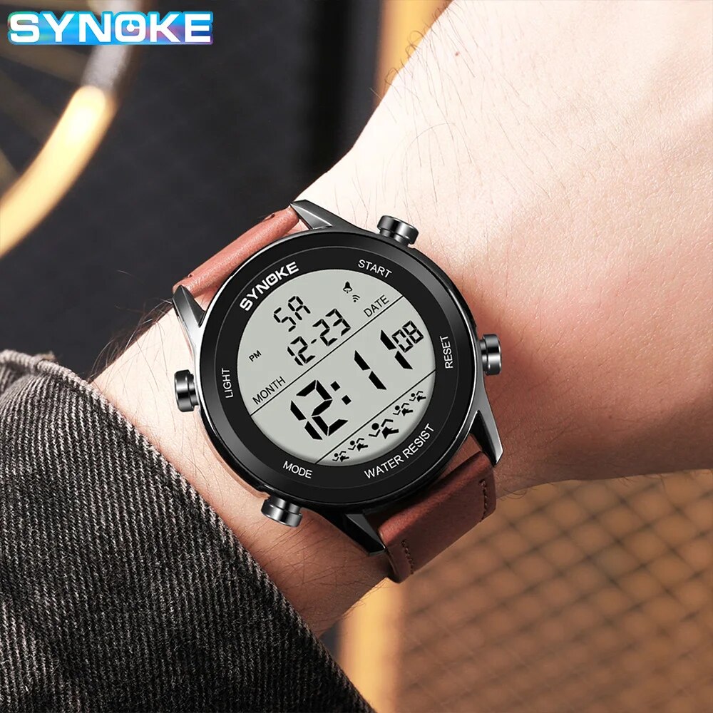 Synoke-男性用アウトドアスポーツ腕時計,多機能,防水,大画面,明るいLED,デジタルベルト,ファッショナブル