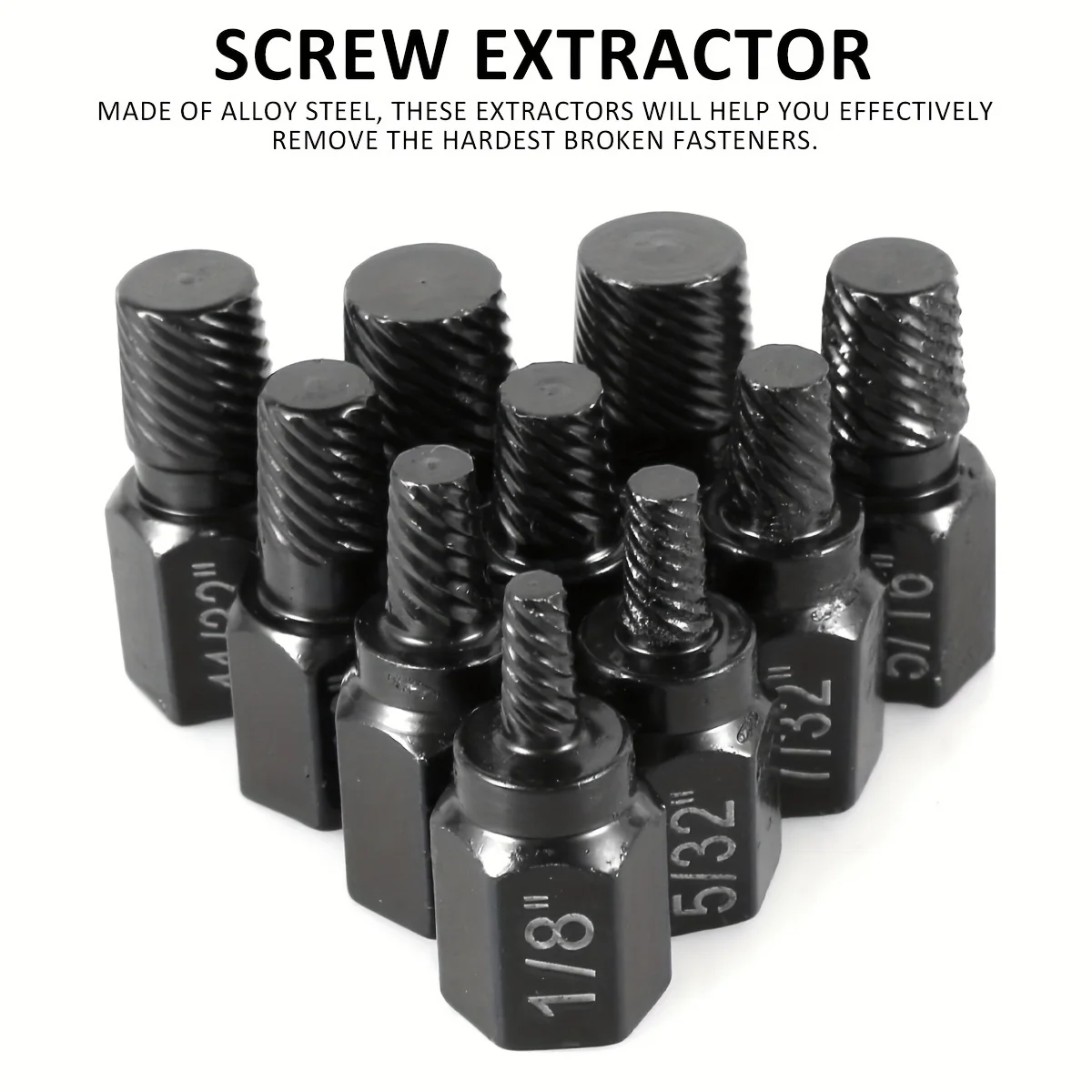 10 Stuks Schroef Extractor Kit Gelegeerd Staal Beschadigde Schroef Remover Set Metaal Easy Out Boor Bout Stud Multi-Spline Schroef Extractor