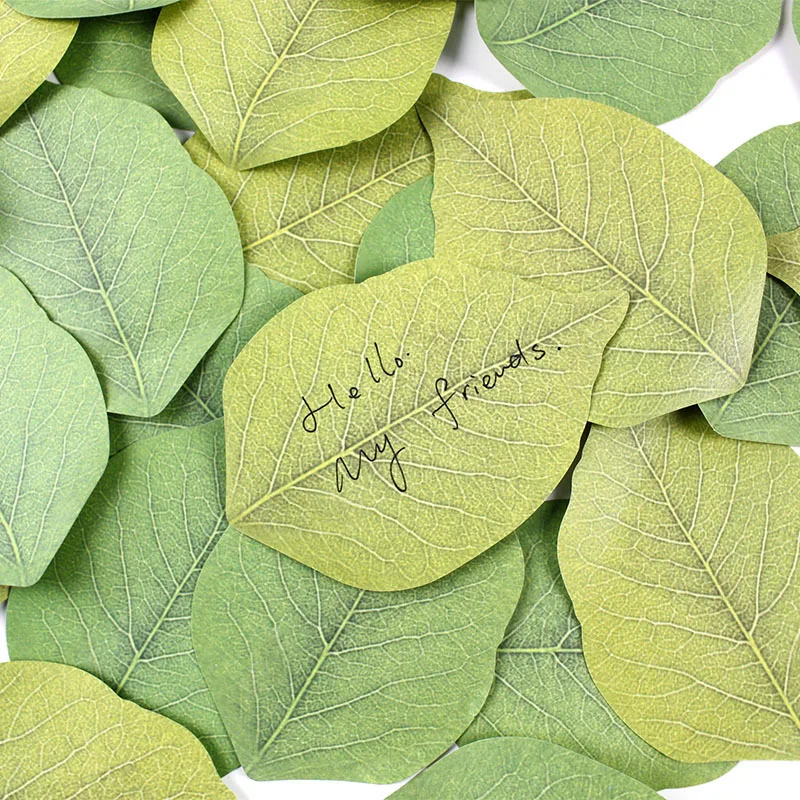50 Sheets/Pad Creative Green Leaf Shaped Sticky Notepad, Photo Wall Refrigerator Decoration Sticker, Novelty Memo Note Pad for H
