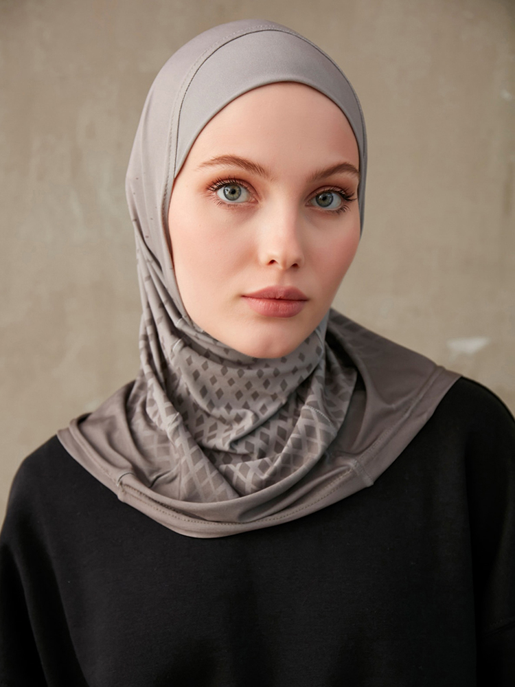 Sportlicher innerer Hijab für Damen, geometrisches Druckmuster, sofortiger Turban für Damen, Kopfwickel, Stirnband, Header-Modell