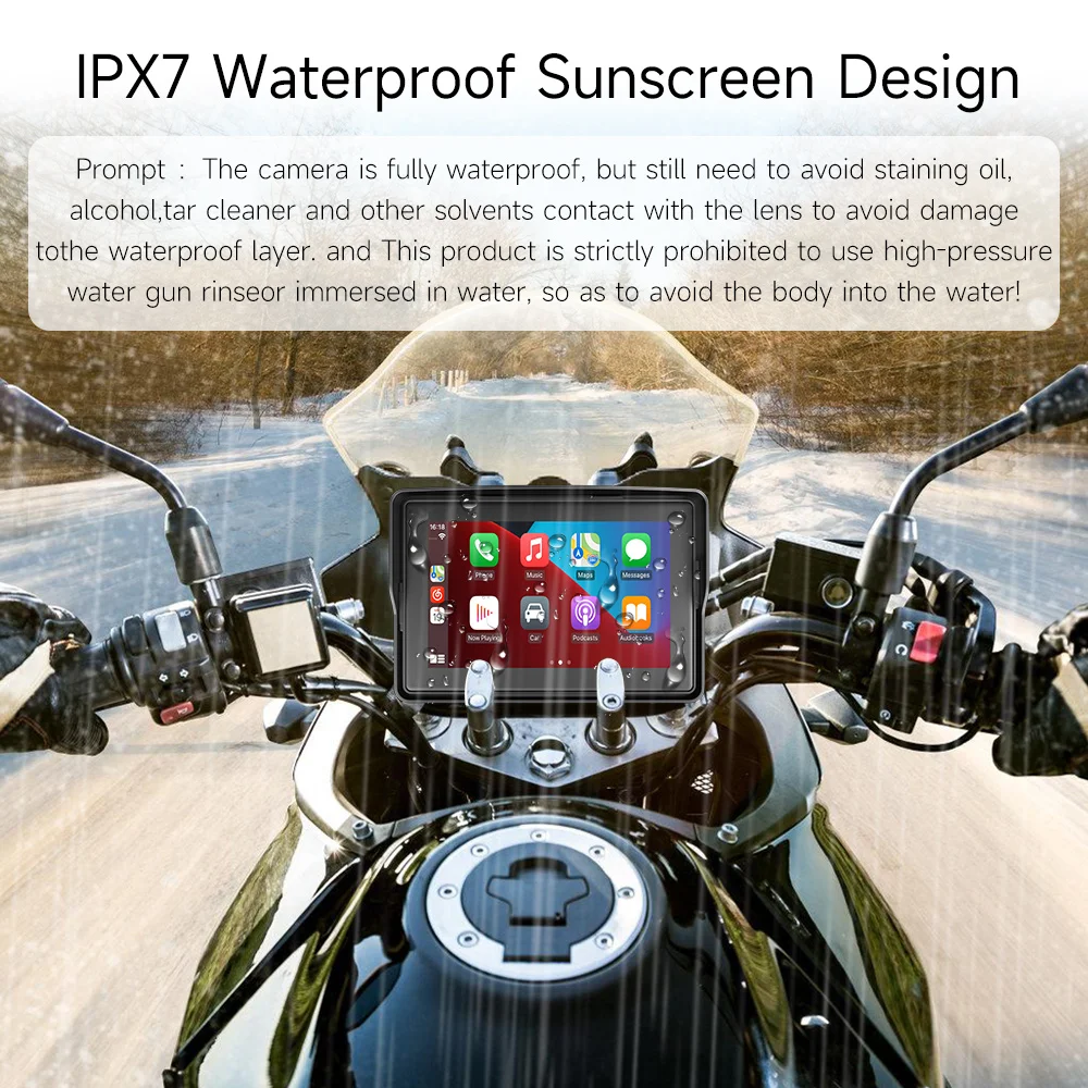 Grabadora de navegación GPS para motocicleta de 7 ", reproductor Multimedia inalámbrico CarPlay Android Auto, pantalla impermeable IP67, Bluetooth, novedad de 2024