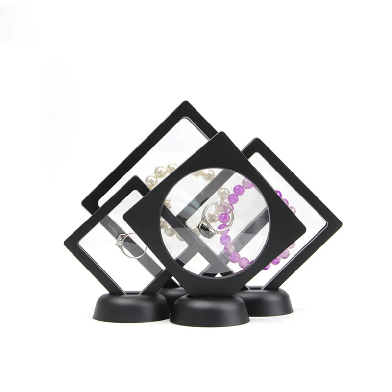 3D Floating Frame Gemstone Coin Box Clear Jewelry Bracelet Display Stand Ring Pendant Holder Protect Jewellery Presentation Case