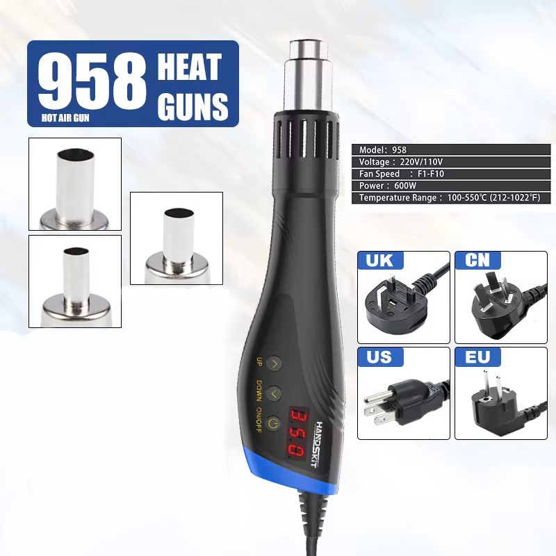 Pistola de calor portátil de 600W con pantalla LCD, soplador térmico con Control de temperatura Variable, pistola de aire caliente con ventana de refrigeración y 7 N