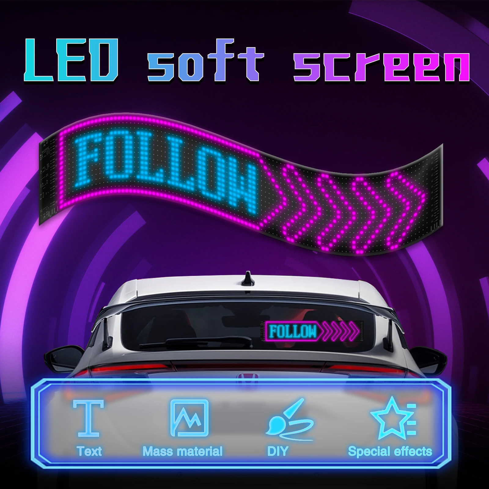 Señal LED para coche, aplicación inteligente Bluetooth, IP65, Panel de píxeles LED, luz nocturna, pantalla LED Flexible programable DIY para tienda de coches, Bar de Hotel