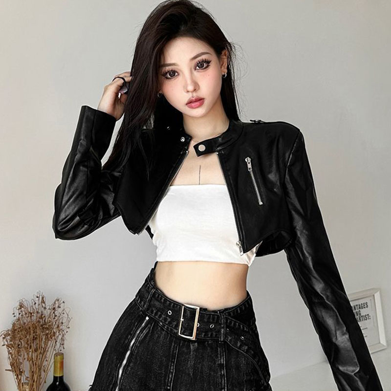 Koreanische Chic Kurze Faux Leder Jacken Frauen 2025, Herbst Neue Unregelmäßige Schwarz Motorrad Jacke Alle-Spiel Vintage Trend PU mantel