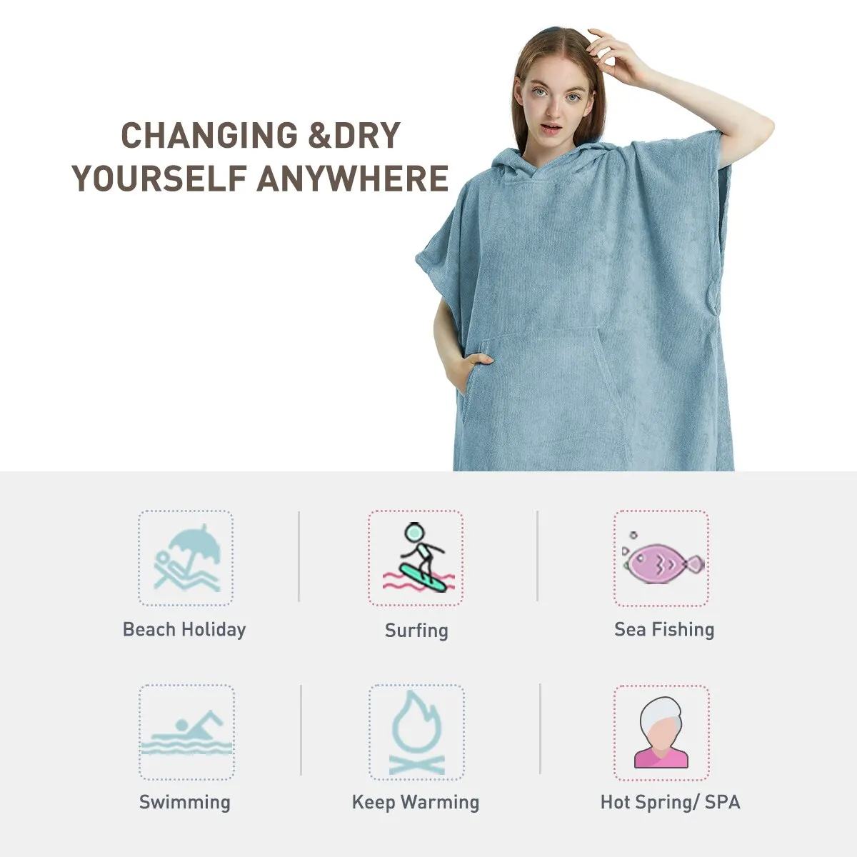 Poncho da Surf asciugamano Poncho asciugamano ad asciugatura rapida felpa con cappuccio in microfibra Beach Robe cambio Poncho asciugamano da bagno Poncho da spiaggia per adulti