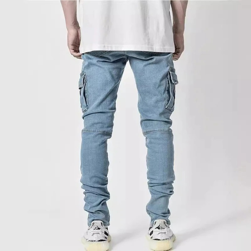 Nieuwe heren High Street Slim Fit Stretch Jeans Mode Multi Pocket Cargo Denim Broek Elastische Jogging Hip Hop Broek Plus Size