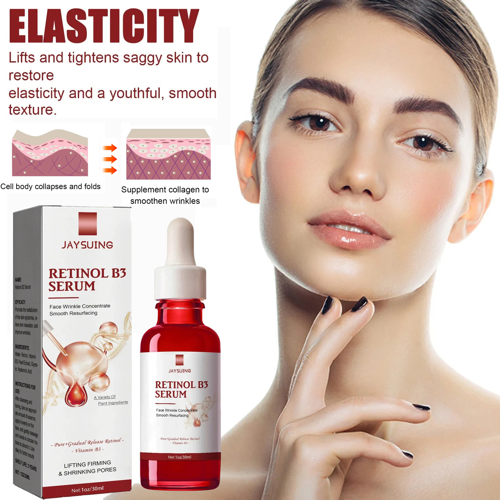 Rimuovere le rughe Essenza Anti-età Dissolvenza Linea sottile Lifting Rassodante Riparazione Liscio Idratante Nutrire Stringere Retinolo B3 Siero