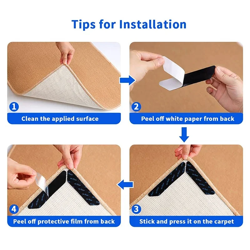 16/8 stücke Teppich Nicht-slip Aufkleber Wiederverwendbare Waschbar Anti Curling Teppich Patch Feste Aufkleber Boden Teppich Matte Band greifer Ecke Pad