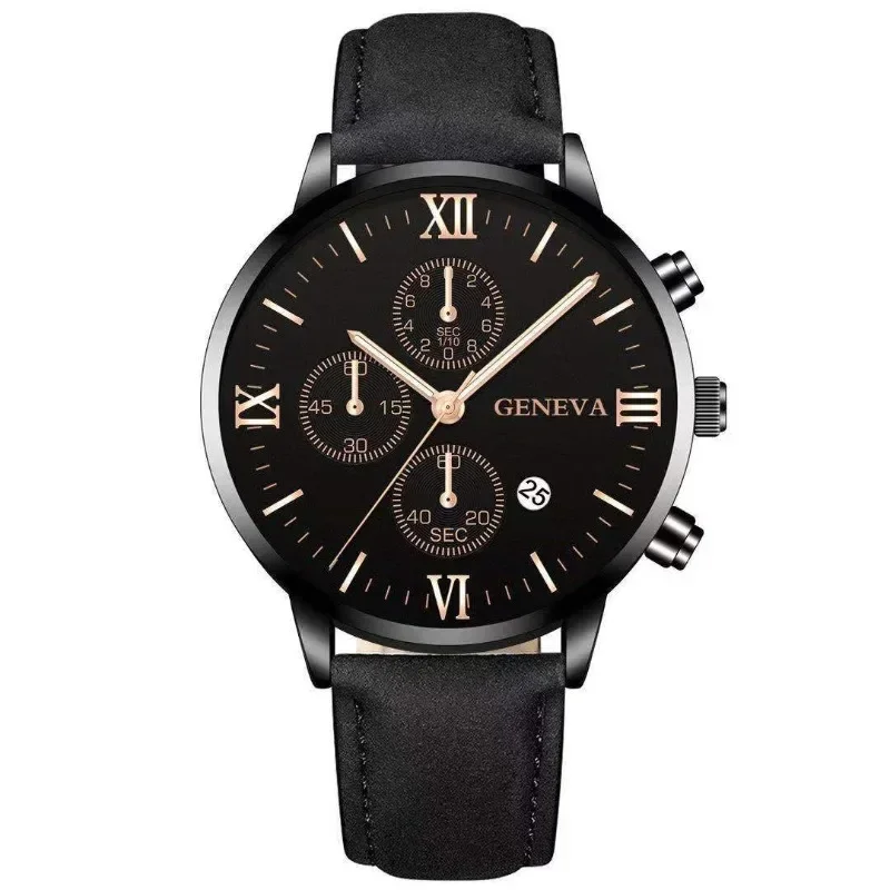 1 reloj de cuarzo negro Para Hombre, reloj con esfera romana, reloj de cuarzo con fecha redonda a la moda Para deportes, Relojes Para Hombres