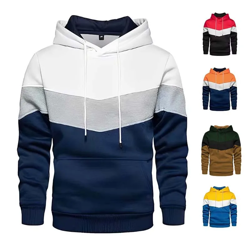 2025 nueva sudadera con capucha de retales para hombre, ropa deportiva informal para exteriores, moda urbana, Sudadera térmica con capucha de lana para hombre, abrigo de otoño e invierno