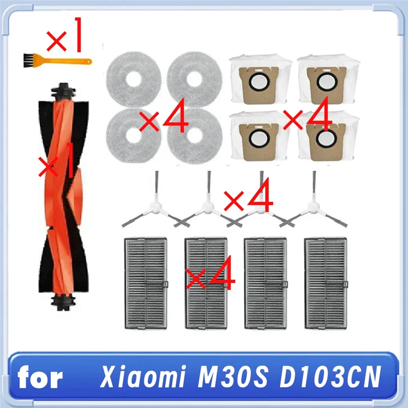 HRBAJ-18 Buah untuk Xiaomi M30S D103CN Robot Penyedot Debu Kit Pembersih Aksesori Penyapu Filter Kain Sikat Sisi Utama