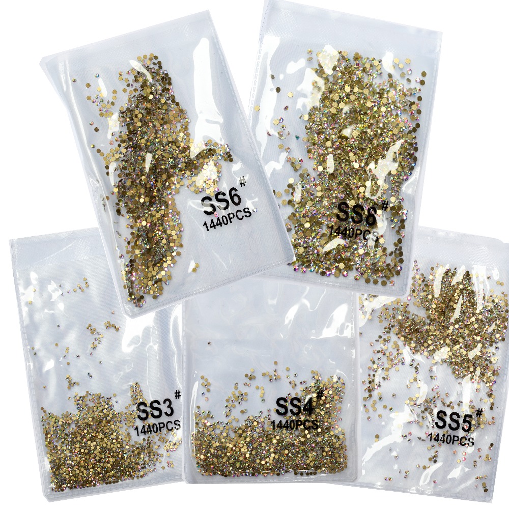 Top Gillter SS3-SS8 1440 Uds cristal AB oro 3D sin Hotfix FlatBack Strass costura y tela decoración de uñas con diamantes de imitación