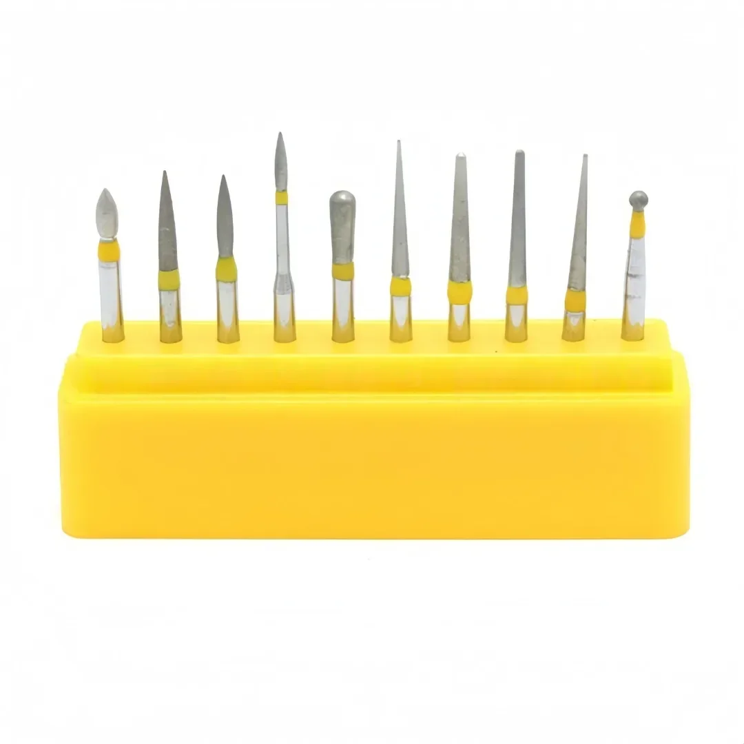 10 pçs/caixa fg 105 conjunto de brocas handpiece alta velocidade dental moagem brocas esmeril polimento burs dentista polimento ferramentas moagem
