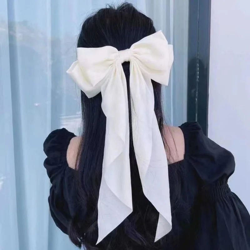 2023 新しい女性大弓ヘアピン夏シフォン大きなちょう結びステイン弓バレッタ女性無地ポニーテールクリップヘアアクセサリー