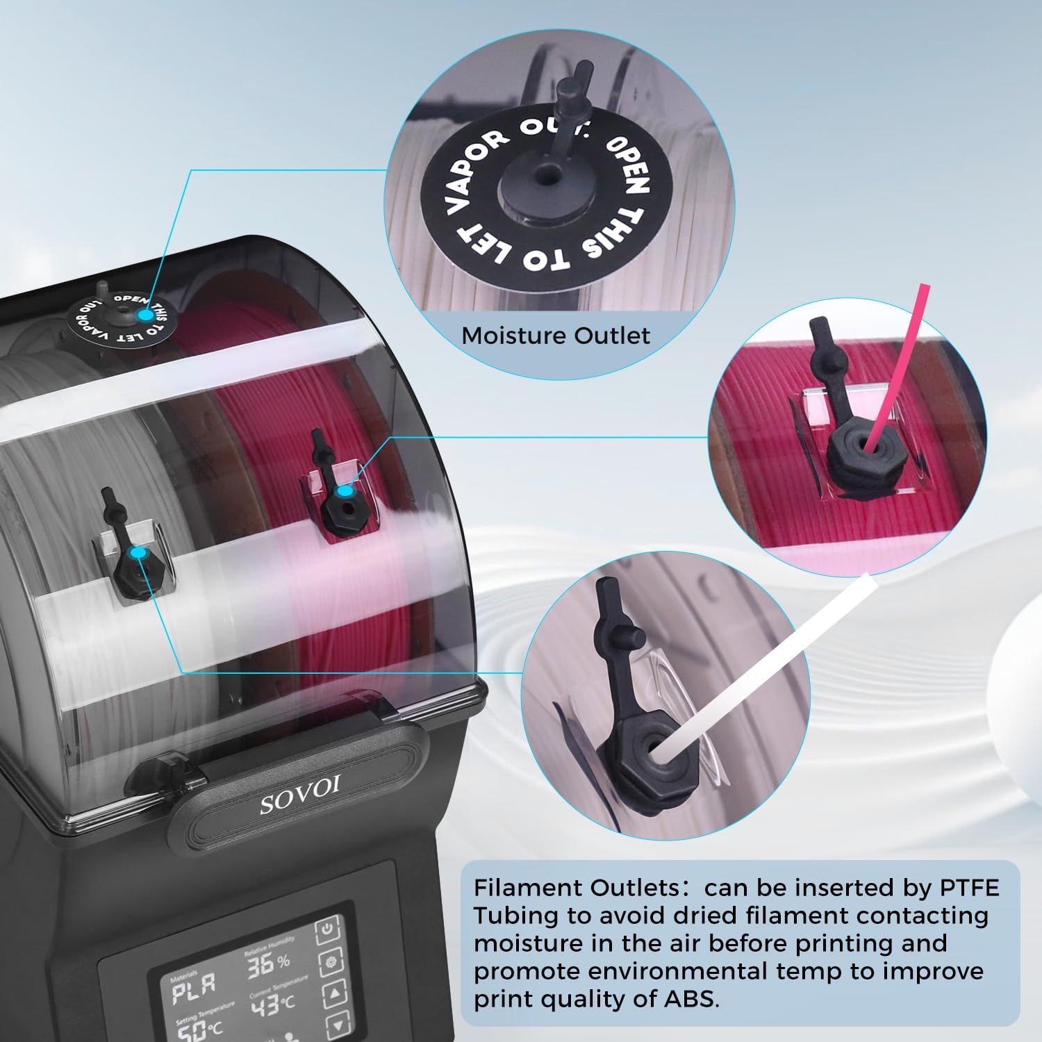 Sovol secador de filamento sh02 caixa seca filamento selado caixa de armazenamento suporte de carretel de impressora 3d com aquecedor ptc desidratador de filamento