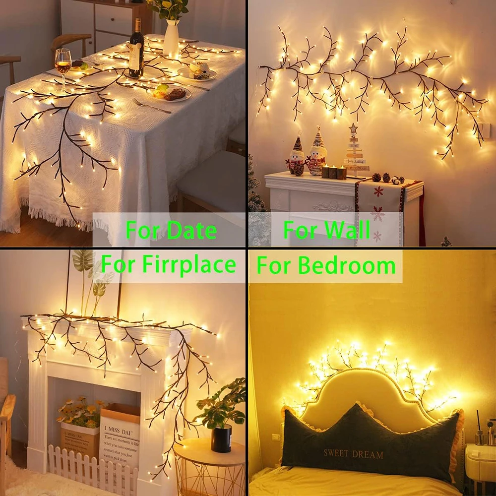 96個のLEDを備えたクリスマスライトボックス,木とつるの形をしたUSBケーブルを備えたムードライト,室内装飾ライト,部屋の壁に最適,8モード,1ユニット