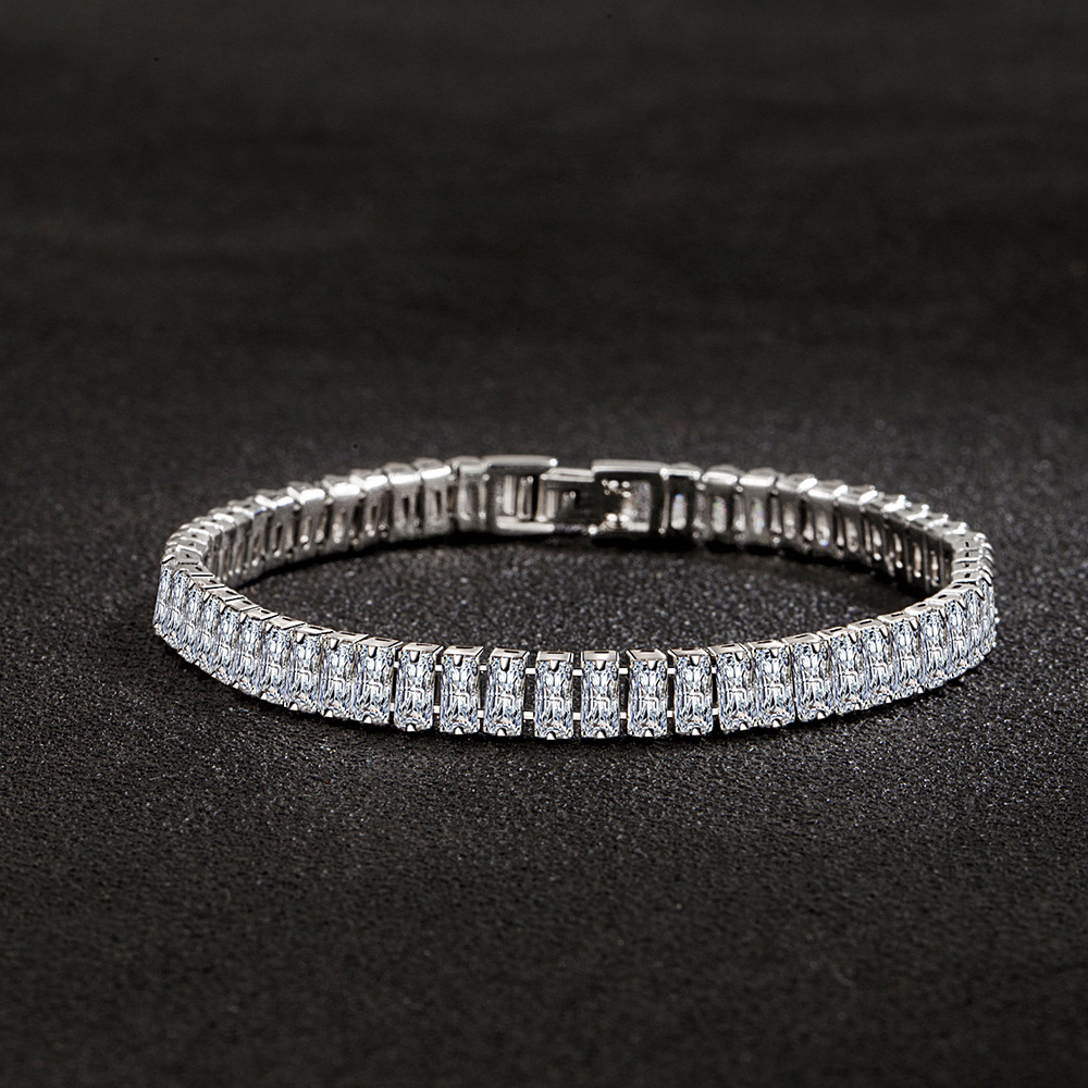 Pulsera de cristal fino de Color plateado para mujer, joyería de moda de diseñador de lujo, compromiso, boda, Glamour, 18CM