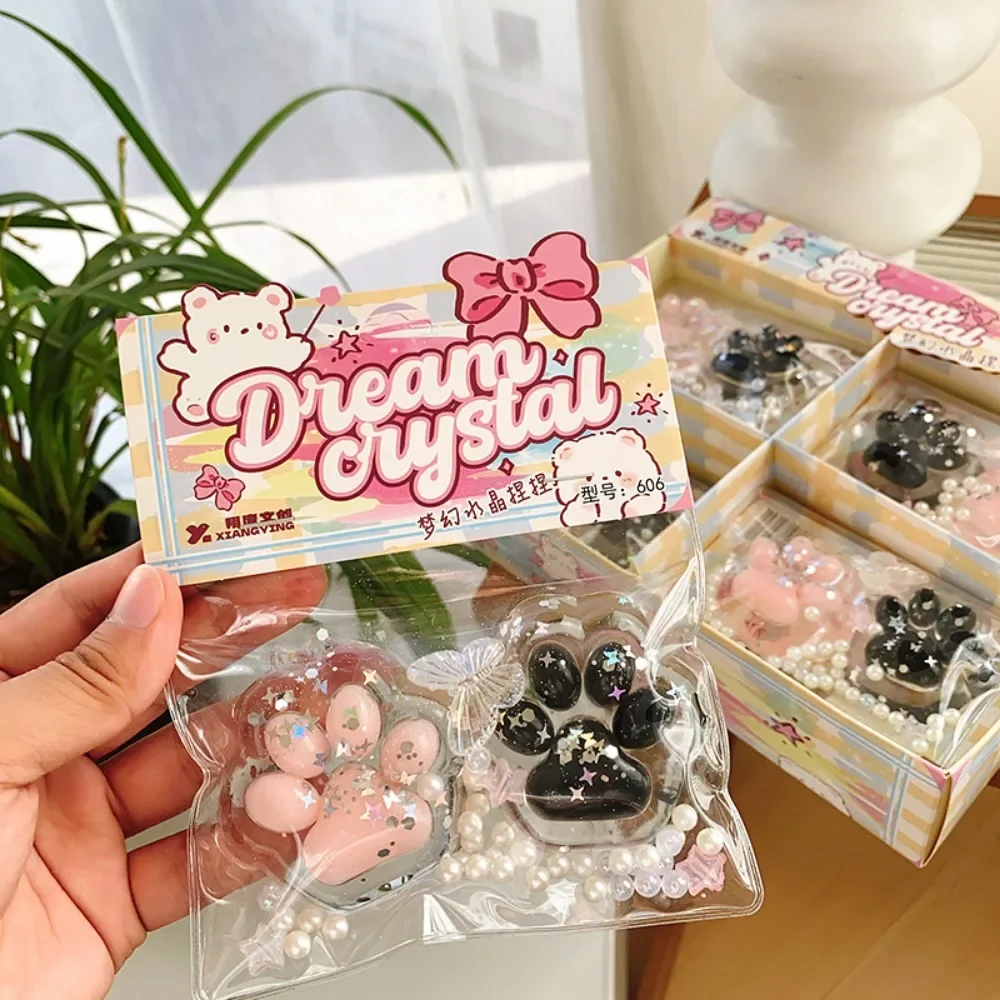Squishy Cat Paw Pinch Fidget Toy Slow Rebound Stress Relief Toys Transparent Cube Blingbling Squeeze Toy Gift for Kids