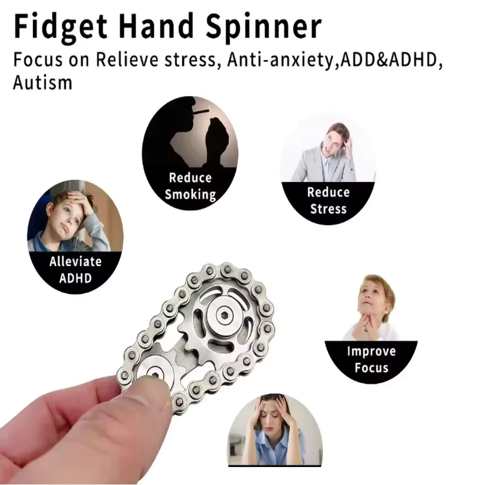 1/2-Pack with Pouch Chain Gear Fidget Spinner-3-Layer Stainless Steel Finger Gyro Toy with Ball Bearing for Stress Relief&Focus