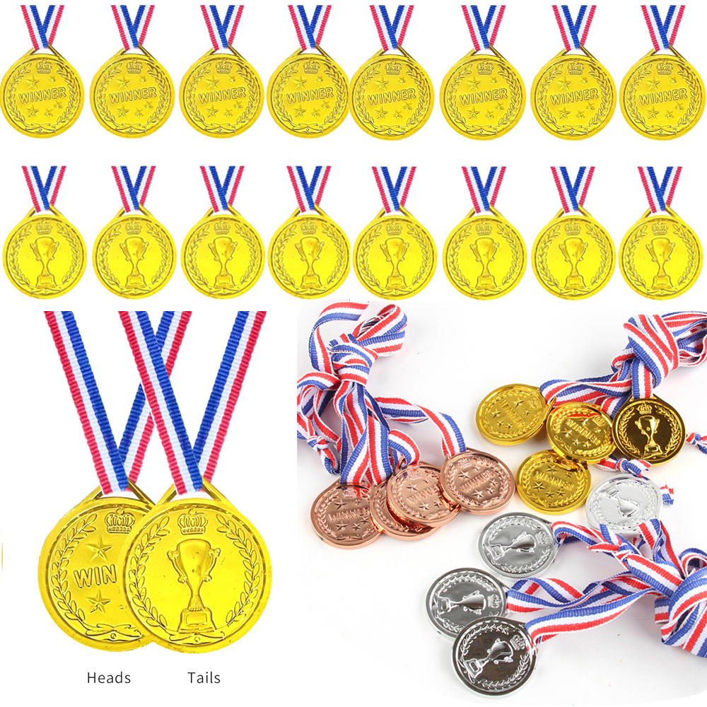 Medallas de premio de ganador de oro de plástico para niños, recuerdo de fiesta, competición escolar deportiva, recompensas de clase, rellenos de piñata, Carnaval, 5/10/20 piezas