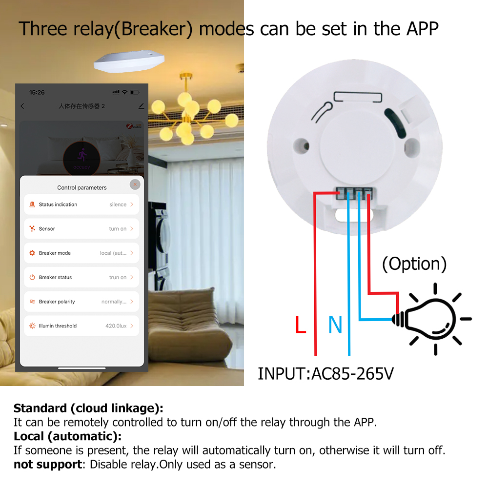 ZigBee/Wifi MmWave Radar Sensor de movimento de presença humana Interruptor de luz Detecção de luminosidade 110/220V Tuya Smart Life Automação residencial