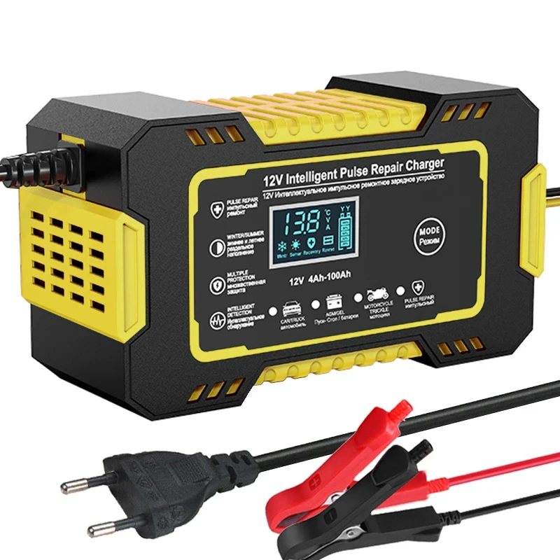 Auto Batterie Ladegerät 12V 6A Puls Reparatur LCD Display Smart Schnelle Ladung AGM Deep Cycle GEL Blei-säure Ladegerät für Auto Motorrad