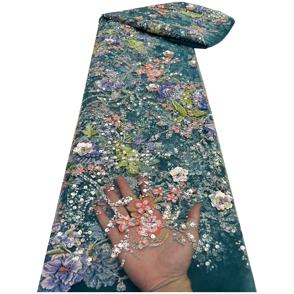 アフリカのレース生地 2025 スパンコールビーズ刺繍新郎ナイジェリアブライダル高品質フレンチチュールレース生地結婚式用