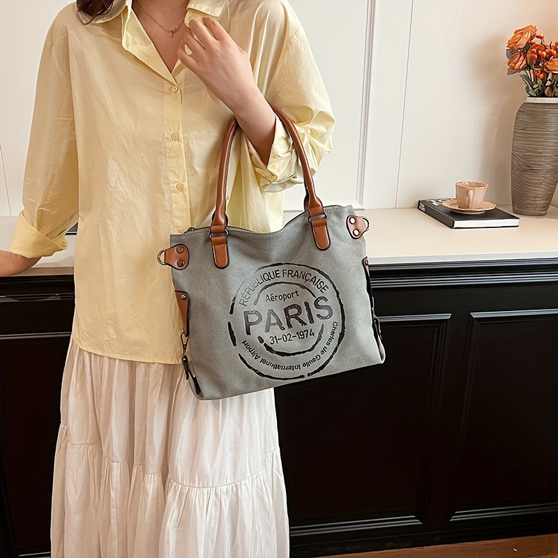 Vintage-inspirierte Umhängetasche mit Buchstaben motiv-langlebig, geräumig, perfekt für Arbeit, Reisen, Schule oder Urlaub