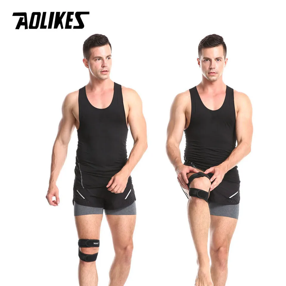 AOLIKES 1PCS 가압식 무릎 랩 슬리브 지원 붕대 패드 탄성 교정기 무릎 구멍 Kneepad 안전 농구 테니스 사이클링
