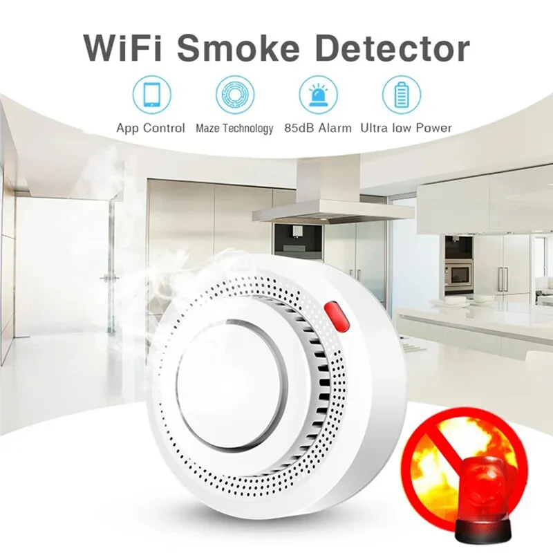 B24B Tuya Wifi Smoke Detector Smokehouse Combination Fire Alarm Home Security System Firefighter 1 Piece