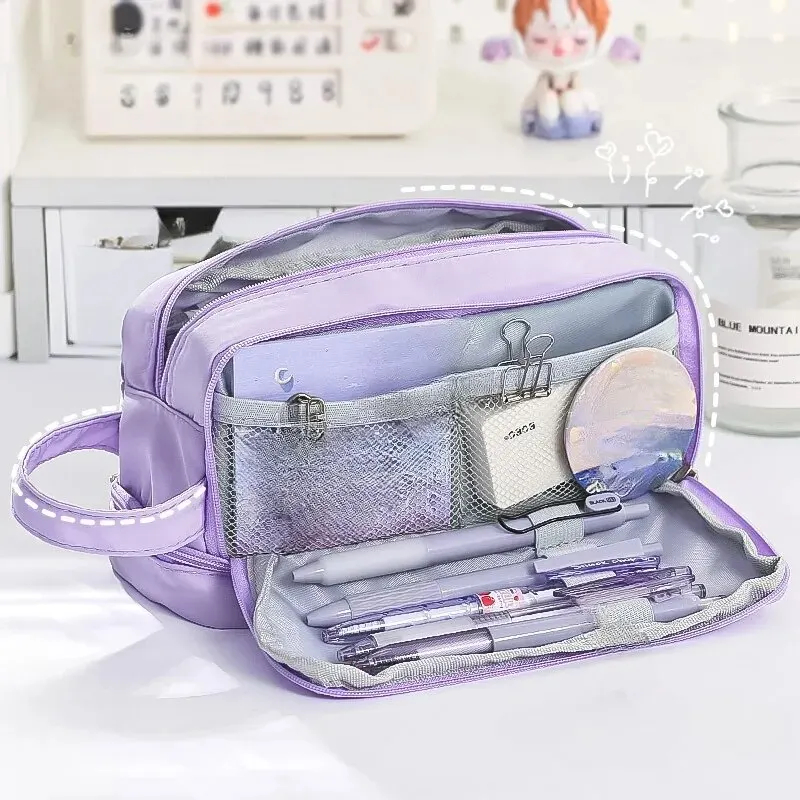 Macaron Pencil Case Double layer Large Capacity pencil bag Cute Back to School Stationery Supplies Schools